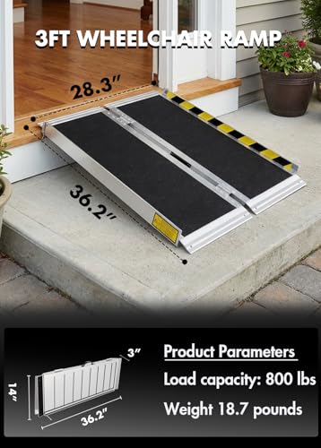 Image of 3FT Portable Wheelchair Ramp, Folding Non-Slip Aluminum Ramp for Home