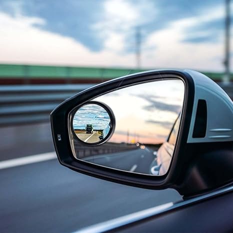 Image of HD Glass Blind Spot Mirror Round 360 Side view Blindspot with Frame, Self-Adhesive for unniversal car Fit with Adjustable Angle, Easy Installation (Black, PACK OF 2)