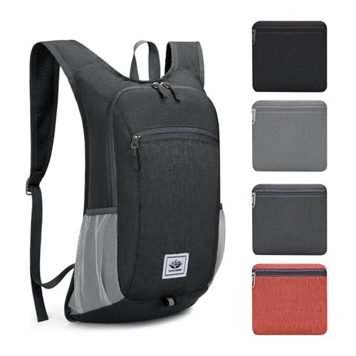 ROEOWENE Pequeña Mochila de Senderismo Mujer Hombre 15L Mochila Plegable Ultraligera Mochilas de Marcha Mochilas Excursiones Mochila de Escalada Mochila de Viaje para Deportes,Camping,Acampadas-Negro