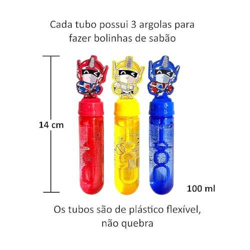 Caixa 24 Tubos Bolhas de Sabão Robozinhos para Sacola Surpresa Aniversário Infantil