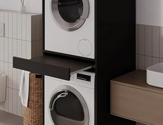 PLATAN ROOM Armoire pour machine à laver et sèche-linge avec planche coulissante - Armoire pour machine à laver et sèche-linge - Armoire superposée - 187 x 65 x 66 cm (anthracite)