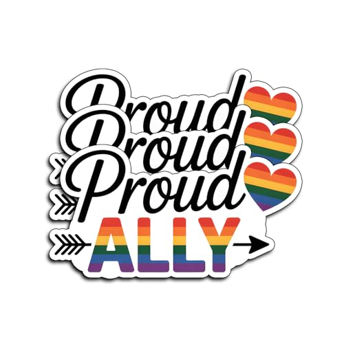 (3Pcs) Proud Ally Sticker, Rainbow Heart Support Vinyl Decal, Inclusive Equality Pride Theme Stickers, Waterproof Laptop Water Bottle Car Decor Positive Gifts Accessory for Friends Family 3x1.5 Inches