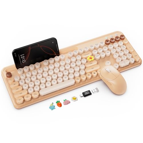 Wireless Keyboard and Mouse Combo with Retro Round Keycaps...