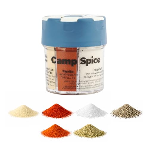 Coghlan’s Camp Spice – 6-in-1 Spice Shaker with Cayenne, Oregano, Garlic Salt, Paprika, Salt & Black Pepper – Compact Seasoning for Camping, BBQs, Travel, Home Kitchens – Made in USA