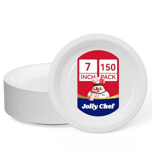 JOLLY CHEF 7 Zoll 150er Pack Papier-Platten Einweg wasserdicht schneidfest Mikrowellengeeignet weiße Papier für Partys