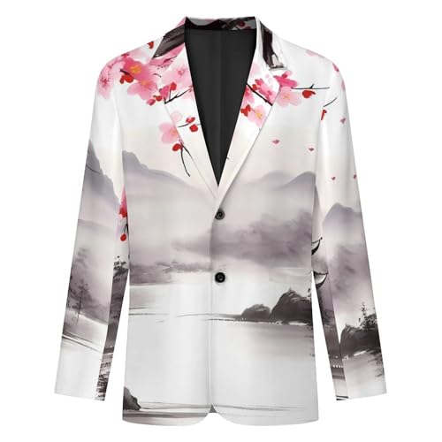 Mount Cherry Flowers Water Men's Casual Blazers Slim Fit Sport Coats Blazer Two Buttons Suit Jacket for Work Party4