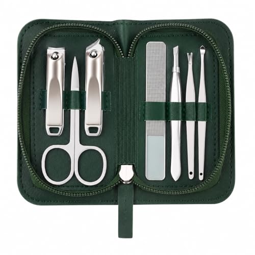 Mulbijeo Kit Manicura 7 Piezas Profesional, Set de Manicura & Pedicura Portátil de Acero Inoxidable, Herramientas para Uñas, Cejas & Cuidado Facial, Estuche Elegante, Regalo Ideal
