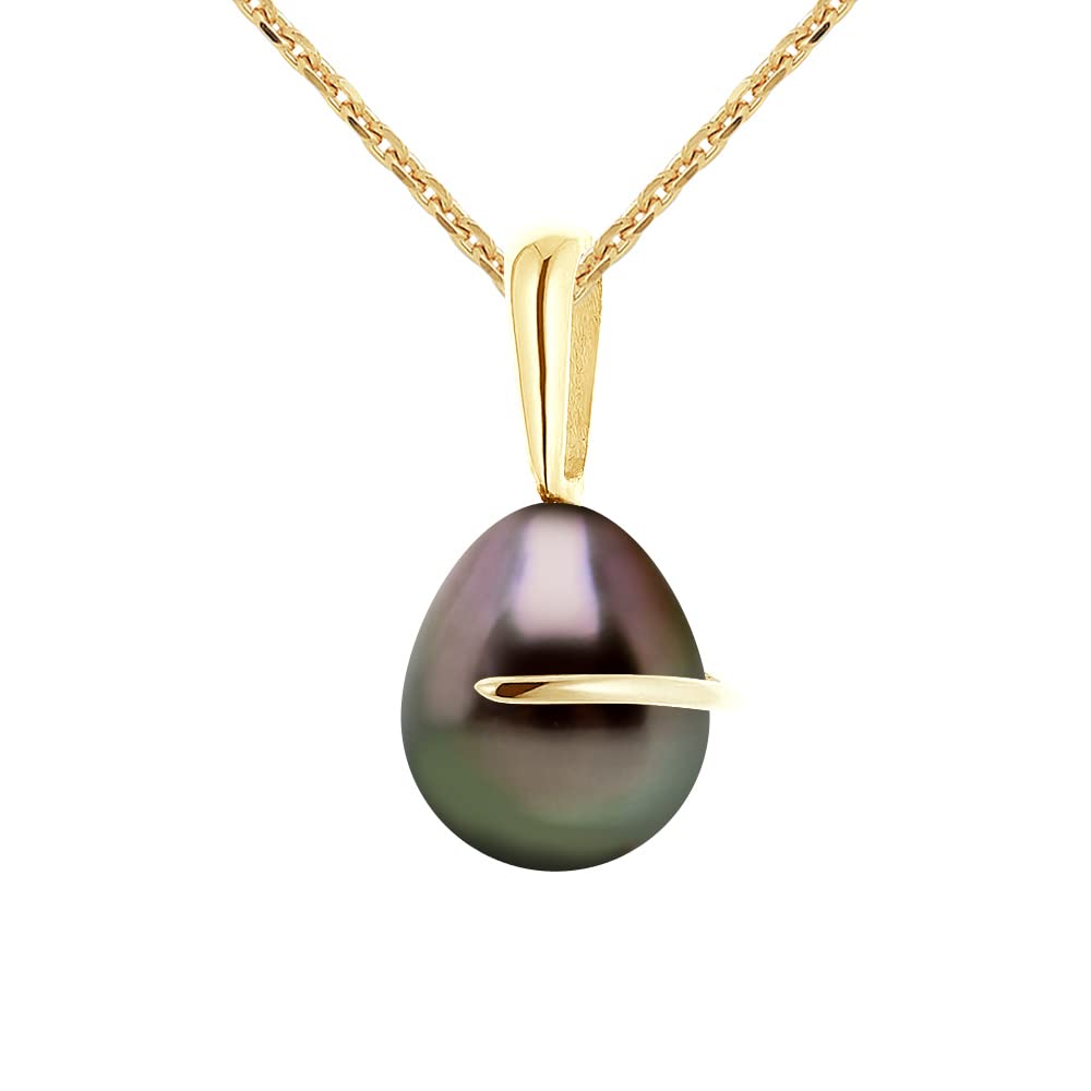 PEARLS & COLORS - Ciondolo di perla di coltura di Tahiti 8-9 mm - Qualità A + - Disponibile in oro giallo e bianco - Catena in omaggio - Gioielli da donna