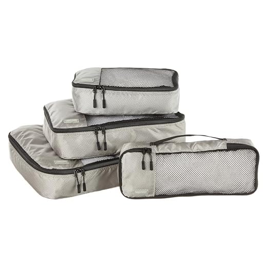 Amazon Basics - Bolsas de equipaje (pequeña, mediana, grande y alargada, 4 unidades), Gris