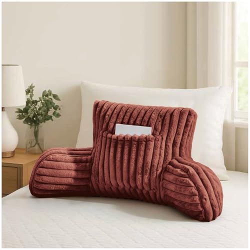 GC GAVENO CAVAILIA Reading Pillow For Adults With Arms | Faux Fur Fleece Cuddle Cushion Pocket 38cm Cozy Lumbar Support Cushion For Backrest | Neck Sitting Up In Bed Sofas Chair Cushions, Rust
