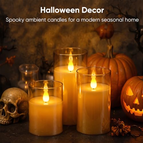Image of Homemory Amber Rechargeable Flameless Candles with Remote Timer, Set of 3