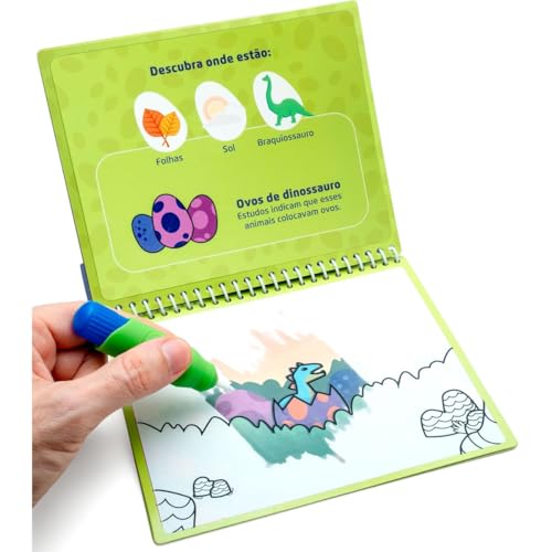 Livro de Colorir Com Água Dino - Oppbag C/ 1 Und 4 Páginas + Pincel - Leo&leo
