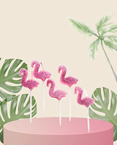 Birthday Candle - Flamingo Candles - 5th Birthday Candles - Topper for Cake (Flamingo/Pink Glitter)