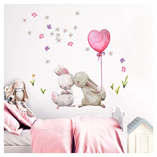 Little Deco DL230 - Adhesivo Decorativo para Pared (59 x 55 cm), diseño de Conejo besando, Color Rosa