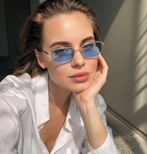 Image of Rectangle Retro UV Protection Sunglasses for Men & Women, Stylish 90's Narrow Frame