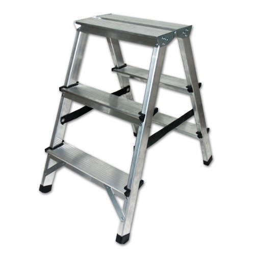 Preisvergleich Produktbild Aluminium-Klapptritt 3 Stufen Leiter beidseitig begehbar