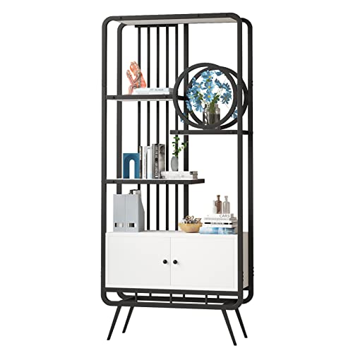 Rehoopex Book Shelf, Design Tall Shelves With Steel Frame, Display Bookcase Standing Organizer, Modern Decorative Wood Storage Shelves For Bedroom, Living Room, Office (Style C) #TOP23