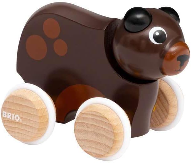 BRIO 30338 Push Along Bear | The Perfect Playmate for Your Toddler, White
