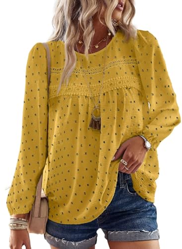 Image of Falechay Womens Tops Flowy Boho Dressy Casual Lace Cute Long Sleeve Shirts