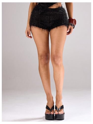 Image of MakeMeChic Women's Summer Crochet Shorts Striped Knit Pajama Micro Mini Shorts Lounge Bottoms