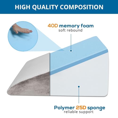 Image of Sasttie Wedge Pillow 24x24x12 inch, Memory Foam Bed Wedge, Solid Warm Gray | Triangle Pillow for Sleeping, Acid Reflux, Back Pain, Post-Surgery, and Snoring, Designed with Removable Washable Cover