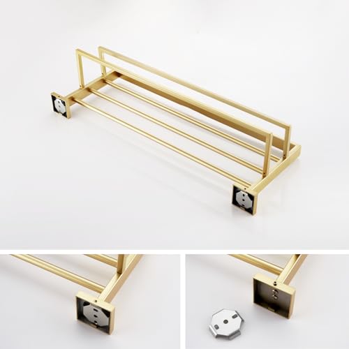 KOKOSIRI Towel Shelf Holder 24'' Bathroom Towel Rack with Two Bath Towel Bars Rails SUS304 Stainless Steel Wall Mount, Brushed Gold, B6003BG by KOKOSIRI - Used condition - Image 7