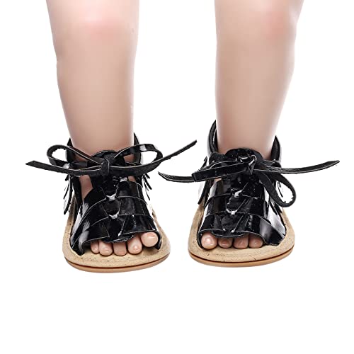 EnJoCho Boys Sneakers Infant Boys Girls Open Toe Solid Tassels Shoes First Walkers Shoes Summer Toddler Flat Sandals (Black-a#whbf, 12-18 Months)4