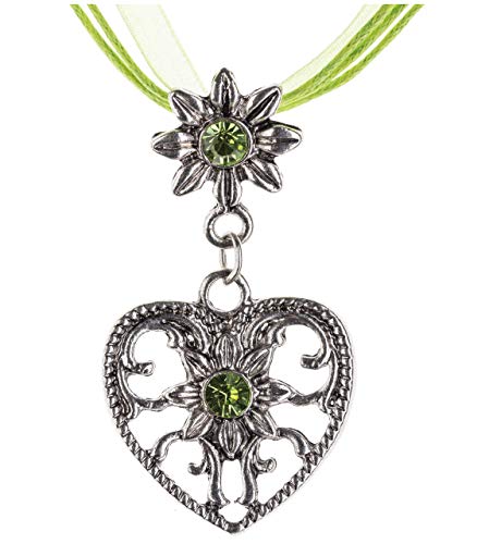 Tracht Cadena edels trassu00a0u0096u00a0Corazón & Edelweiss con brillante diamantesu00a0u0096u00a0Trachten Cadena joyas en colores DIVu00a0u0096u00a0perfecto para tirolesa, piel Pantalones y traje tradicional blusa verde Talla única