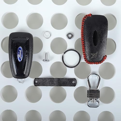 Image of Leather Cars Smart Key with Key Chain for Old Ford Fiesta 2013(Black)