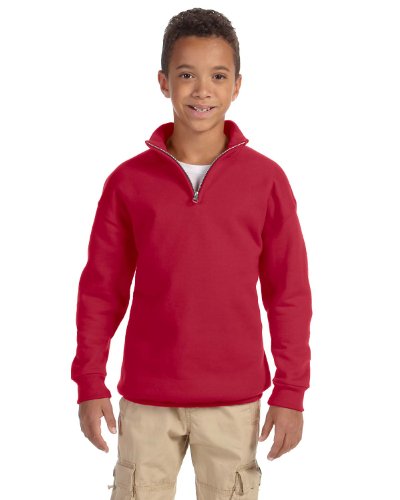 Jerzees Big Boys Quarter-Zip Cadet Collar Pullover Sweatshirt, True Red, Small
