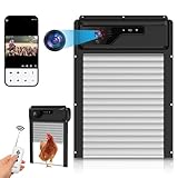 Automatic Chicken Coop Door with HD1080P Camera，Electric Auto WiFi Solar Chicken Coop Door Opener with Timer,Remote Control, APP Control, 5000mA Battery, Night Vision, Alarm Drive,Roll-up Gate