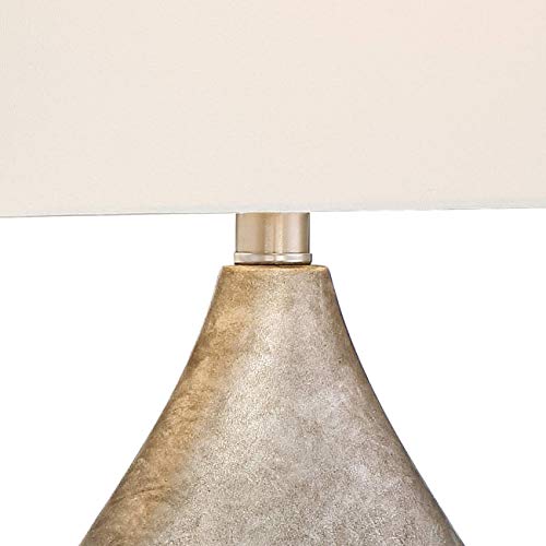360 Lighting Royce Modern Table Lamps Set Of 2 24 1/2" High Silver Metal Teardrop Off White Tapered Rectangular Shade Decor For Bedroom Living Room House Bedside Nightstand Office Family #TOP2