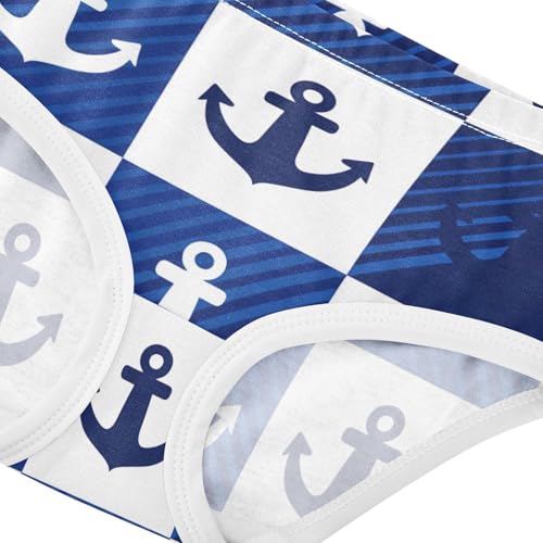 Nautical Squares Anchors Blue Panties Little Girl Girls Underwear Toddlers Cotton Colorful Underpants Briefs 2t4