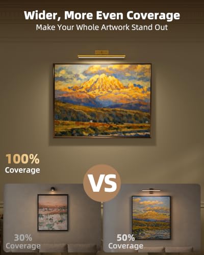 Image of EZVALO 16 inch Picture Light for Wall, 6000mAh Rechargeable Wireless Picture Light with Remote, Dimmable Battery Operated Painting Light with 3 Color Temps for Wall Art, Living Room, Hallway - Gold