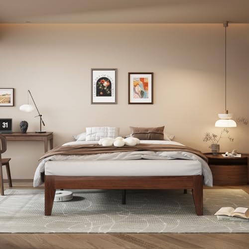 VOVUVK Solid Wood Bed Frame, Mid Century Modern Wooden
