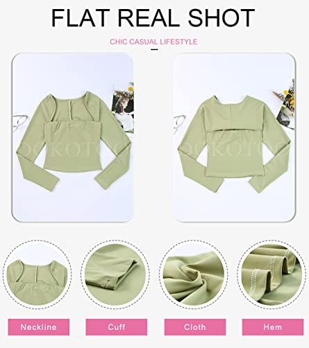 Dokotoo Spring Tops For Women Girls Solid Long Sleeve Open Front Shrug T Shirt Sexy Square Neckline Strapless Tight Camisole Tank Tops Cutout Blouses Set Green Xl #TOP4