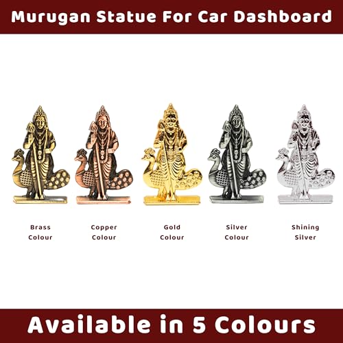 Image of anciently Murugan Statue for Car Dashboard | Kartikeya Idol for Car Dashboard, Metal, 1 Piece (Gold Colour)
