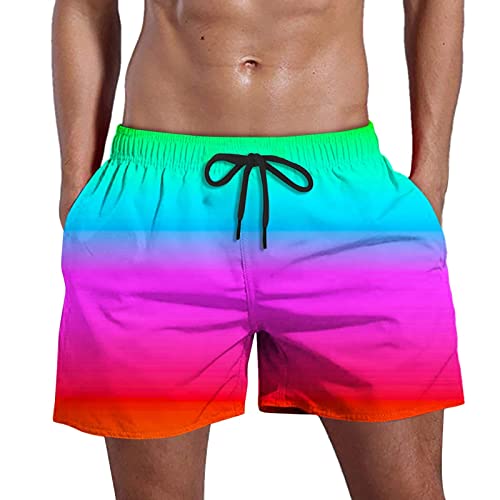 Ymosrh Men's Swimming Trunks Summer Swim Quick Dry Shorts with Pockets Plus Gradient Print Beach Shorts Swim, S-5XL