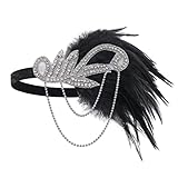 BABEYOND 1920s Flapper Headband Roaring 20s Great Gatsby Headpiece Black Feather Headband 1920s Flapper Gatsby Hair Accessories for Party Prom
