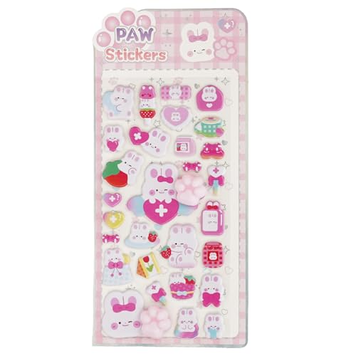 ぷにぷにシール ねこぷに ぷくぷく 3D 立体 ステッカー 猫の肉球型 可愛い マシュマロ スクイーズ風 ぷにぷに触感 ストレス解消 手帳デコ スマホケース 文房具 かわいい 動物シール 重複なし (うさぎ)