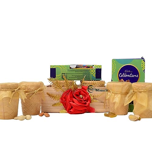 Image of NUTRI MIRACLE Raksha Bandhan Dry Fruits and Chocolate Gift Box with Edible Cups | Eatable Cups | Eco Friendly Rakhi Hamper | Rakhi Celebration