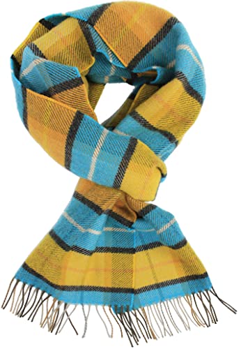 Bufanda de lana a cuadros amarillo turquesa de 30x180 cm fabricada en Alemania 1