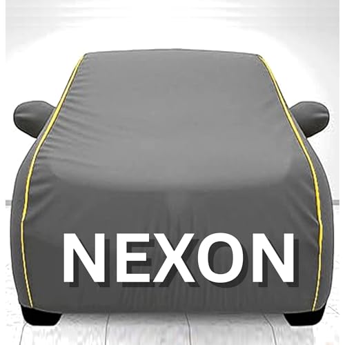 Image of 100% Waterproof Car Cover for Nexon UV Protection, Dustproof, Windproof | Custom Fit with Mirror Pockets, Belt & Buckle | All Weather Outdoor Body Cover(Grey)