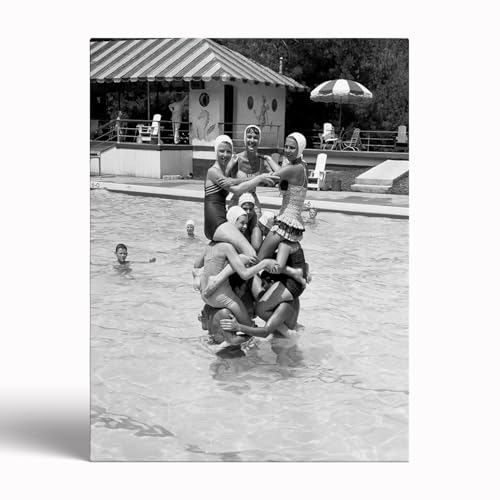 Cute Fun Retro Summer Art,Vintage 1940's Swimming Pool Photography,Black And