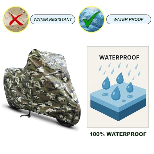 Image of Sulfar 100% Waterproof Universal Bike Cover UV Protection & Dustproof Bike Body Cover for Royal Enfield Bullet Bike (Jungle White)