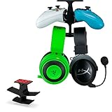The Anvil - Under Desk/Shelf Dual Gamepad Controller & Dual Headphone Hanger Holder Stand - Compatible with Xbox ONE PS4 PS3 PS5 Dualshock DualSense HyperX PC Steelseries Razer & More, by Brainwavz
