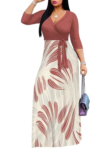 Image of PinkPatty Women's Long Sleeve Maxi Dress Plus Size Trendy Wedding Guest Dress with Pockets&Belt