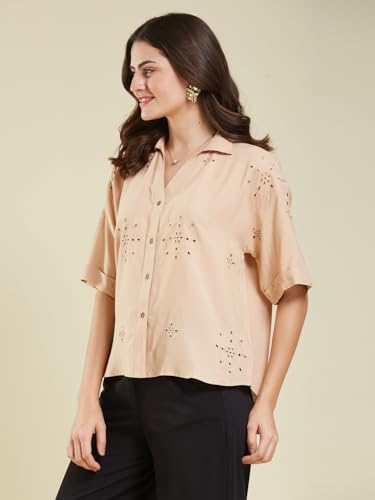 Image of J TURRITOPSIS Women's Cotton Blend Embroidered Stylish Shirt