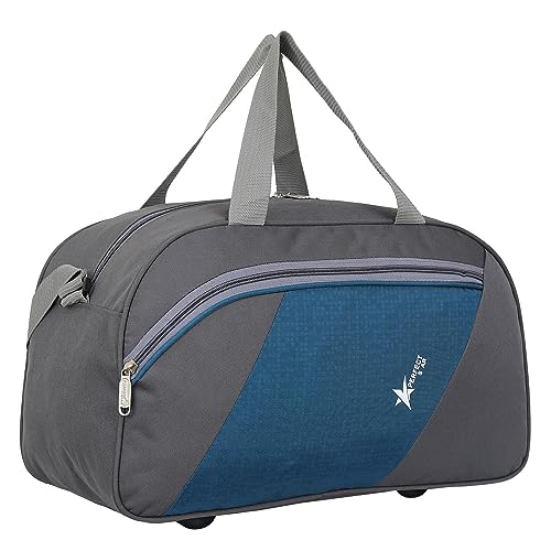 PERFECT STAR Duffle Bag for Travel Small Travel Bag Without Wheels 30L (Grey and Teal Blue, Polyester)
