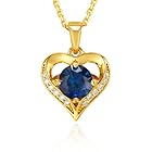 LOVE&LOVE 2CT Created Sapphire Heart Necklace for Women, Sterling Silver 18K Gold Plated Pendant, Engraved LOVE & LOVE, Romantic Anniversary Birthday Christmas Jewelry Gift for Wife from Husband